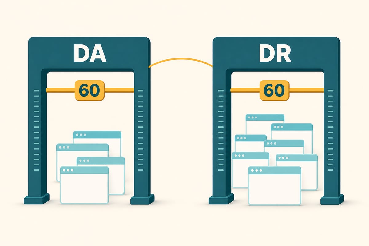 DA and DR filters both set to 60 selecting different-sized website groups.