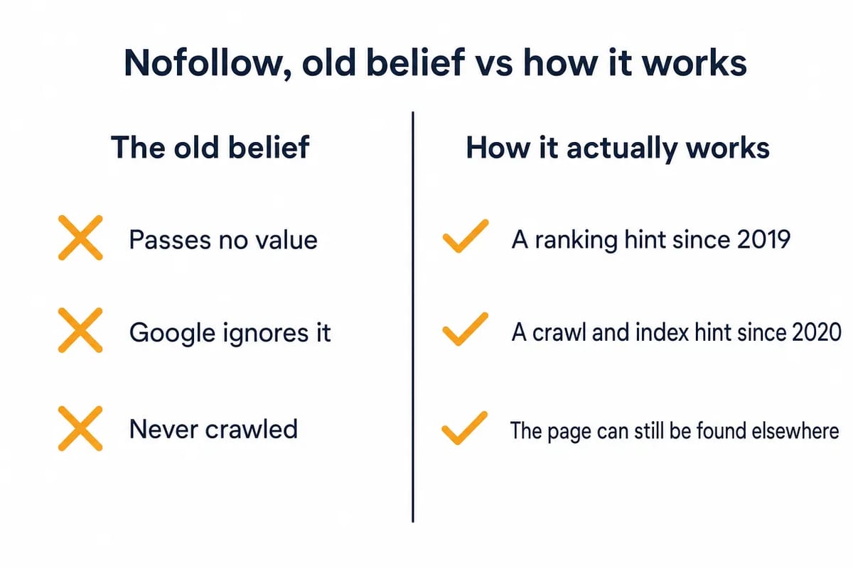 Nofollow old belief versus reality: not valueless or ignored but a ranking and crawl hint from 2019 to 2020