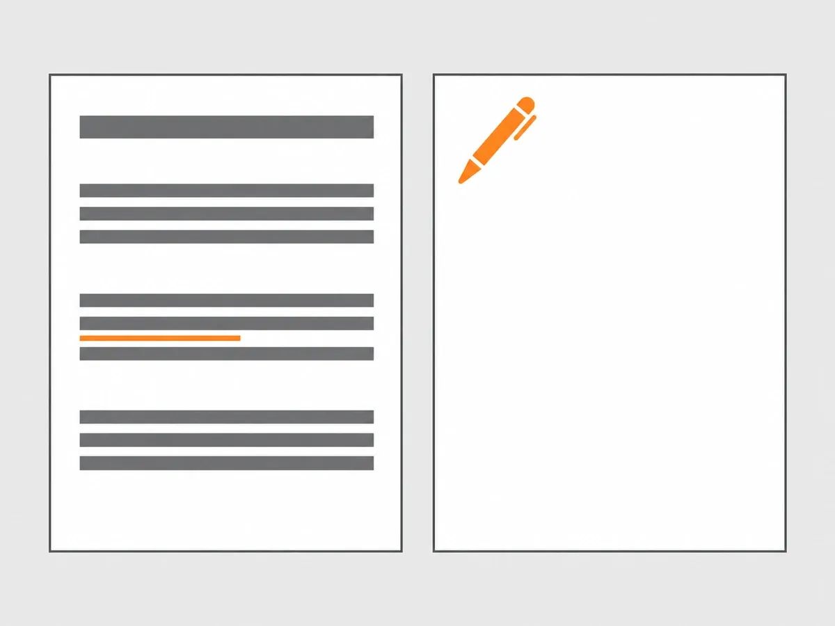 An existing article with one edited sentence beside a blank page where a new article would start