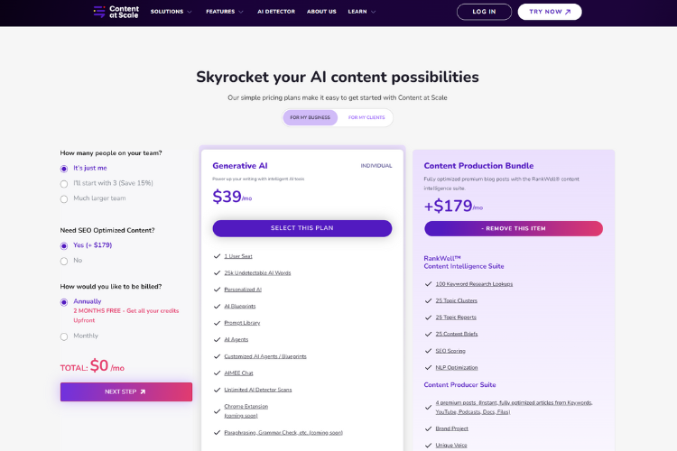 Content At Scale - pricing plans