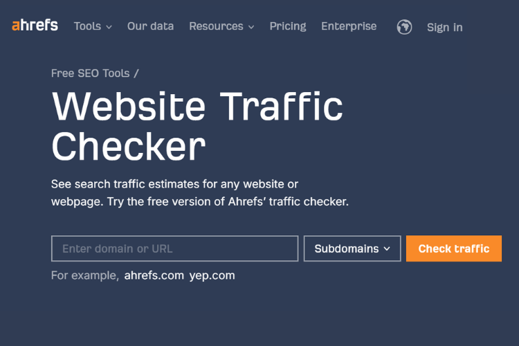 Check website traffic with Ahrefs
