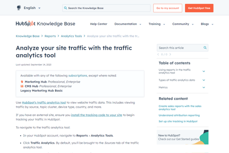 Check website traffic with HubSpot