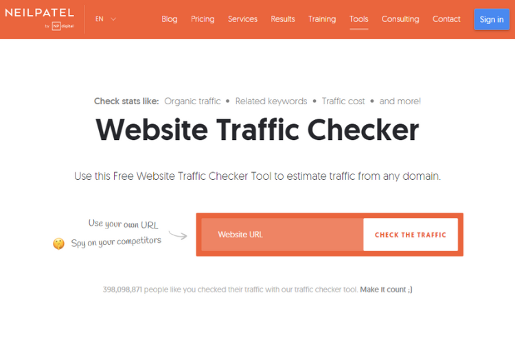 Check website traffic with UberSuggest